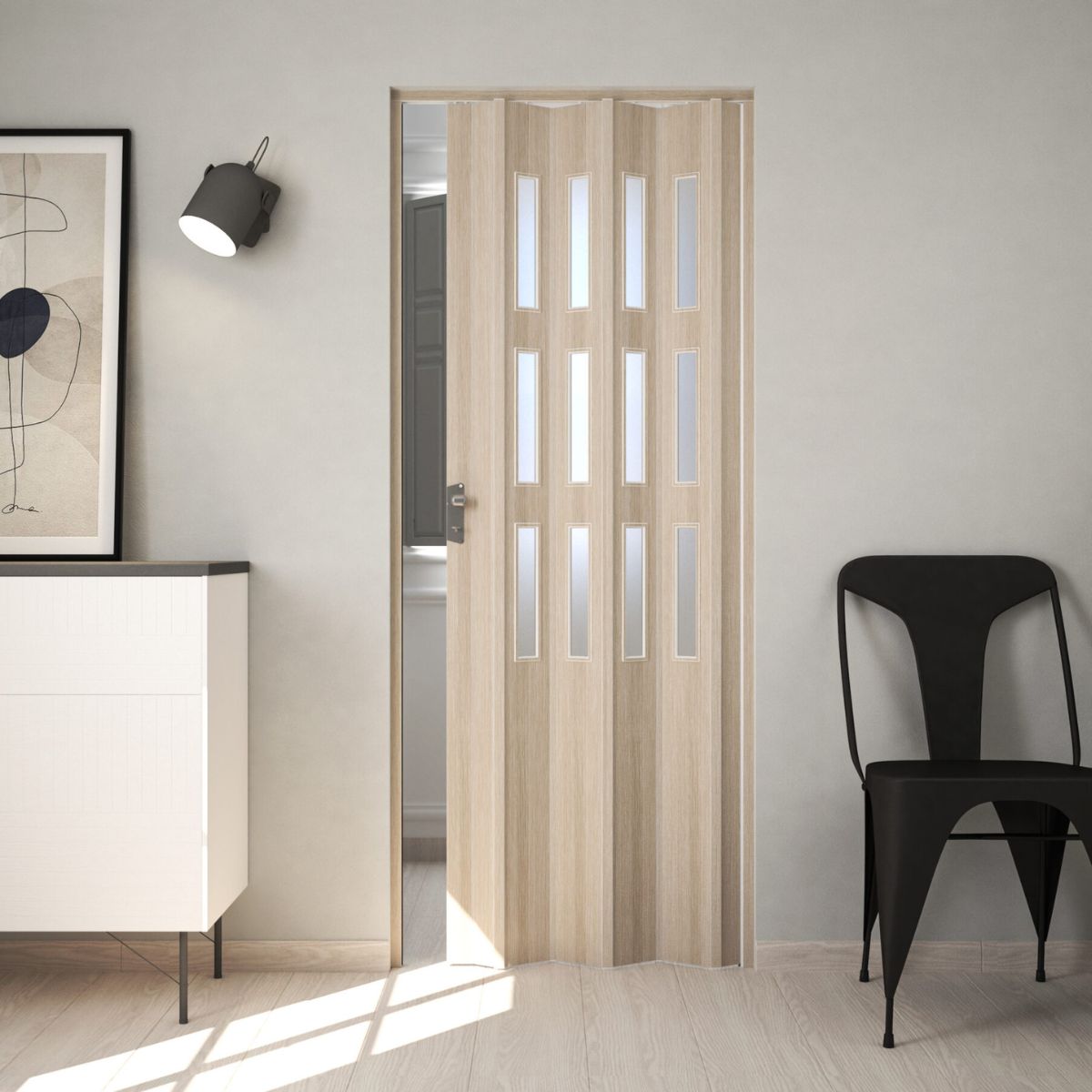 Houten vouwdeur look effect