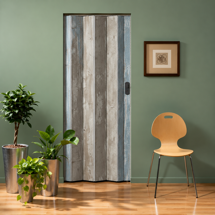 Grosfillex Spacy Cabana vouwdeur naturel blue | Decoratieve kunststof harmonicadeur | Ruimtebesparende binnendeur