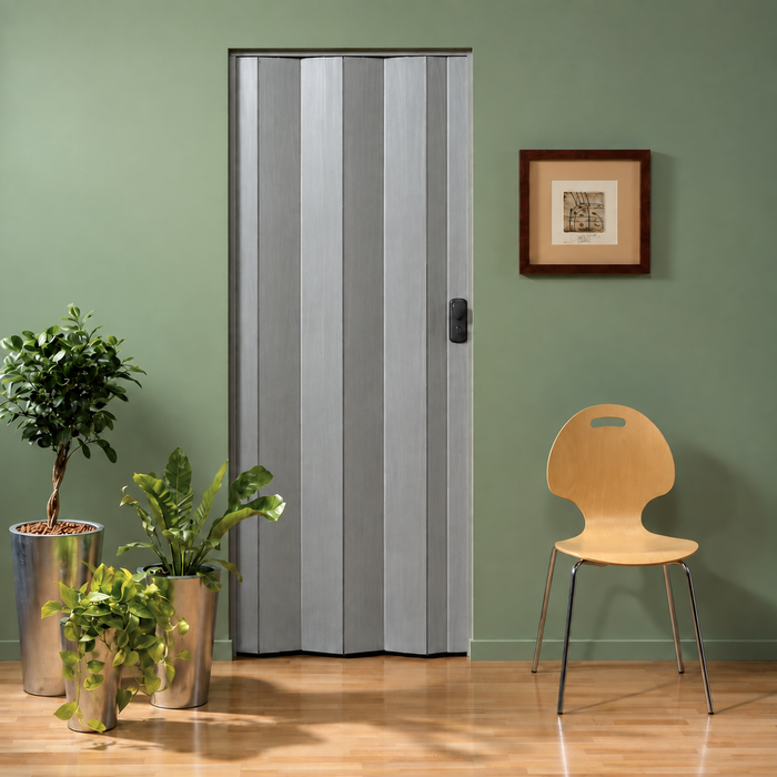 Grosfillex Spacy vouwdeur aluminiumkleur | Moderne kunststof harmonicadeur | Ruimtebesparende binnendeur