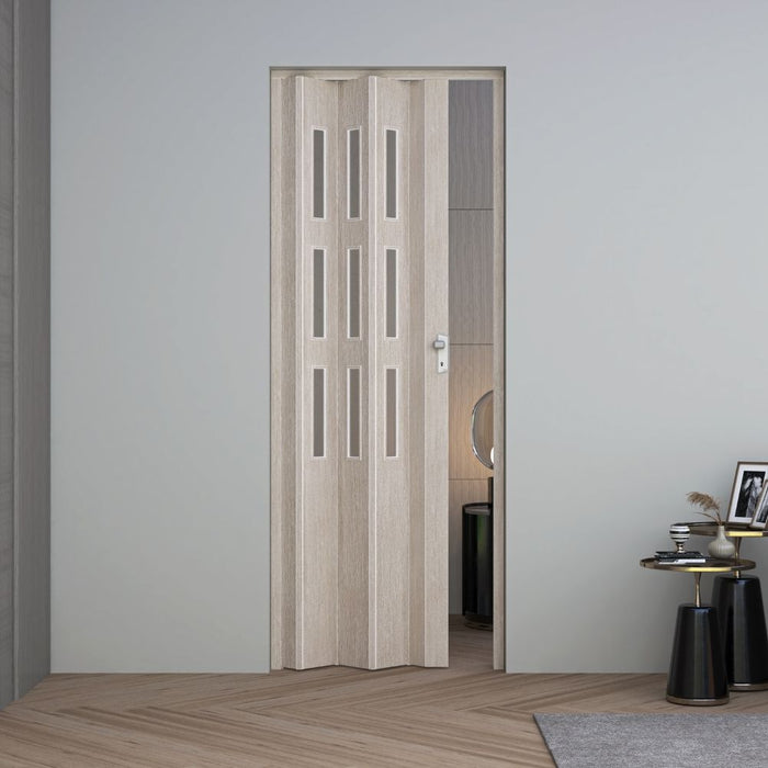 Fortesrl Maya Cedro vouwdeur met gesatineerd glas 83x214 cm – PVC vouwdeur in warme ceder houtlook voor binnen