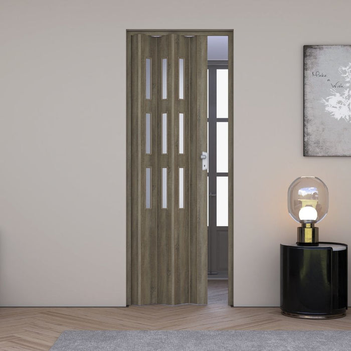 Fortesrl Maya donker hout vouwdeur met gesatineerd glas 83x214 cm – ruimtebesparende harmonicadeur met houtlook