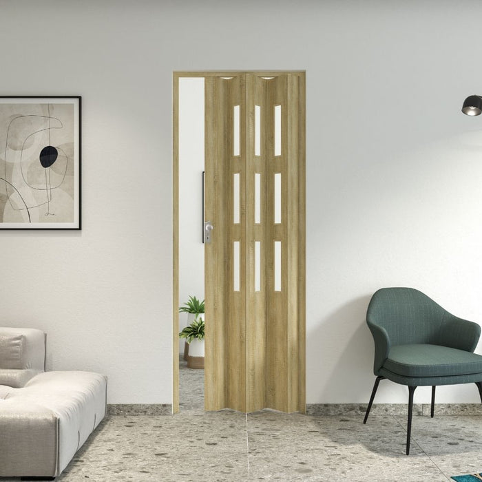 Fortesrl Maya vouwdeur met gesatineerd glas in lichte cognac eiken kleur 83x214 cm – moderne vouwdeur voor binnen