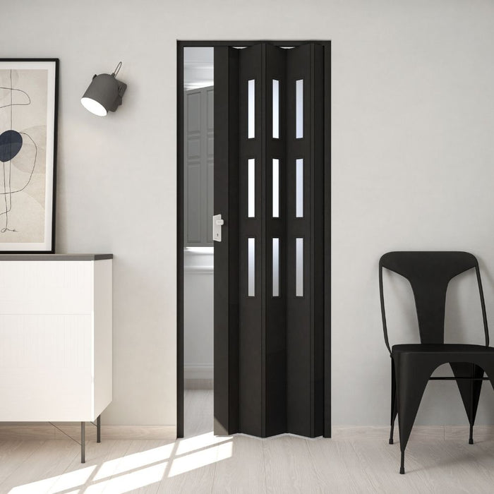 Fortesrl Maya zwarte vouwdeur met gesatineerd glas 83x214 cm – luxe zwarte harmonicadeur en ruimtebesparende binnendeur