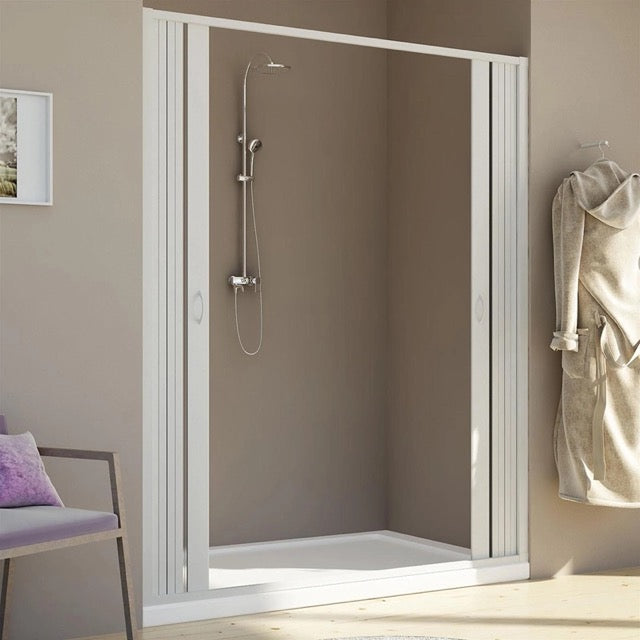 Douchedeur, douchevouwwand in pvc, voor nis, wit, laterale opening, breedte 90 cm, hoogte 175 cm Douchedeur, douchevouwwand in pvc, voor nis, wit, laterale opening, breedte 90 cm, hoogte 175 cm