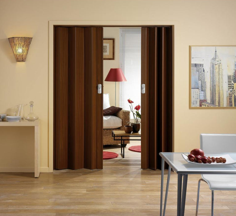 Grosfillex vouwdeur Spacy in kleur bruin, kunststof, zonder glas, uitbreidbaar max. tot 284 cm